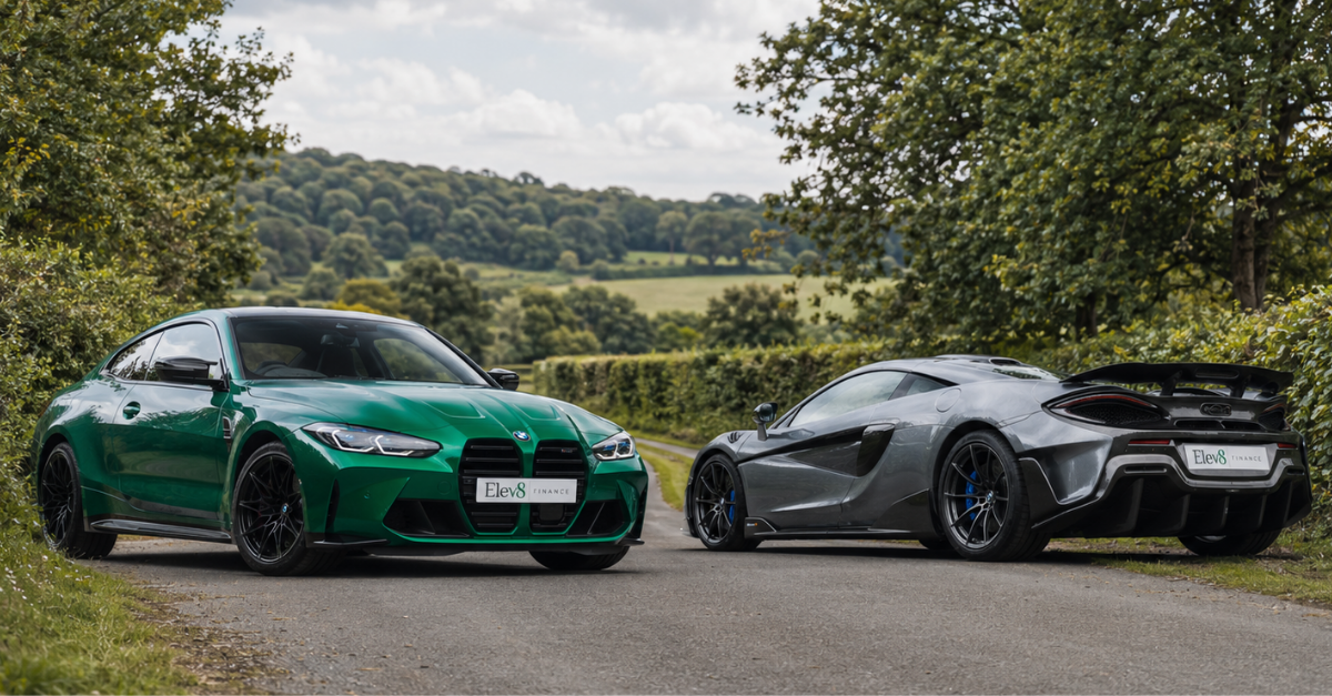 Used McLaren 570S and used BMW M4 Competition compared side by side for Elev8 Finance